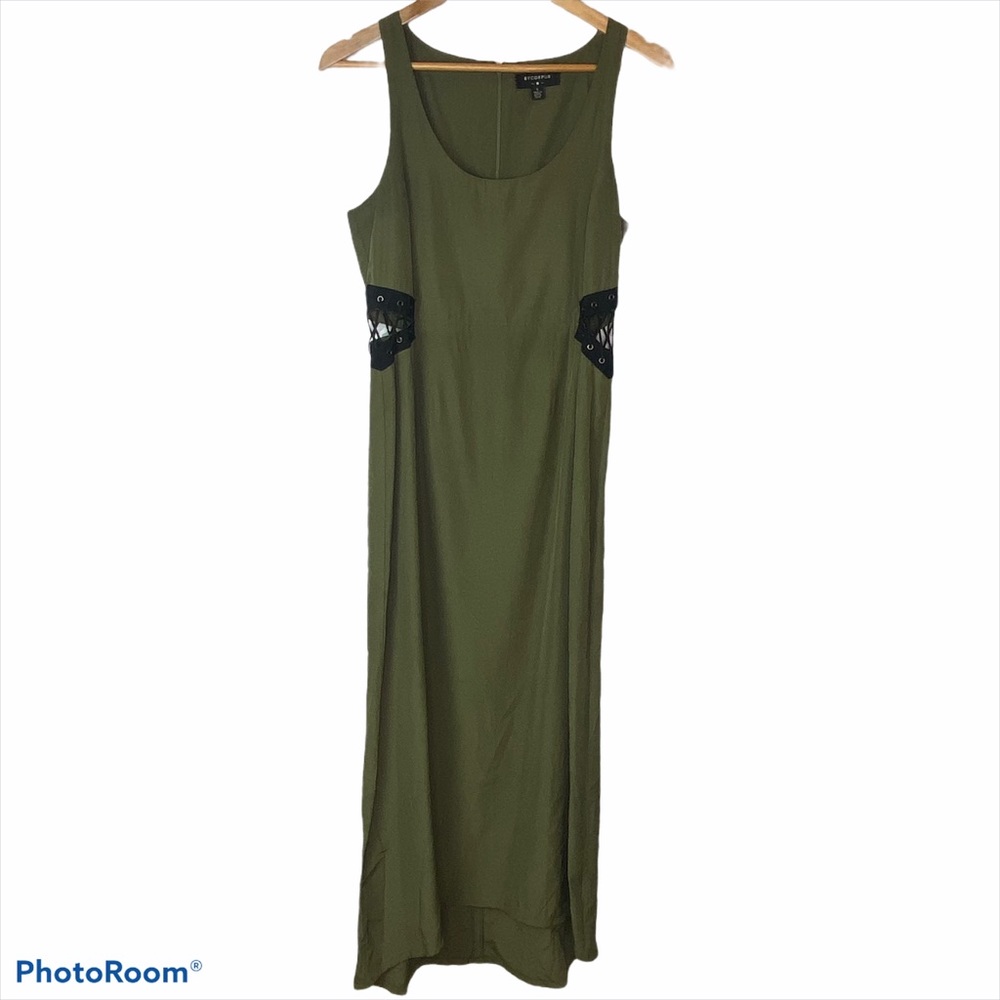 GUC Bycorpus Olive Lace Up Cutout Waist Maxi Dress